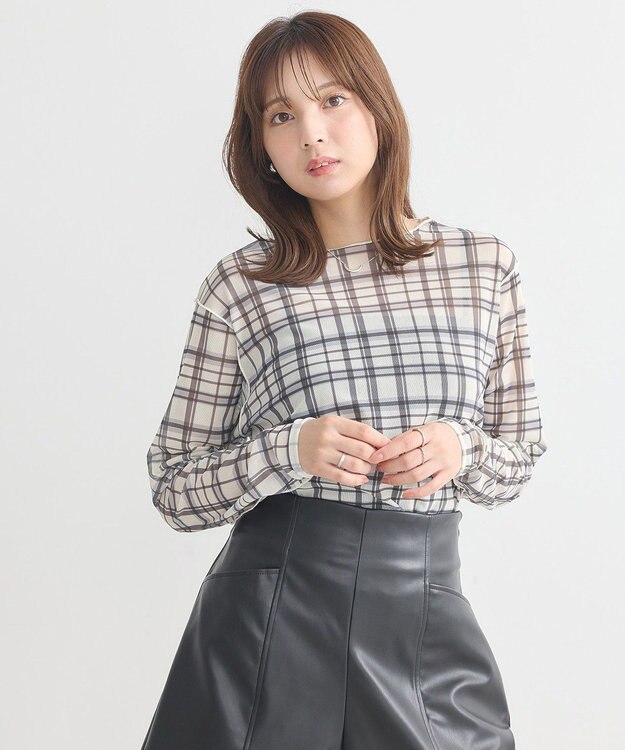 earth music&ecology シアーチェックプルオーバー Ivory