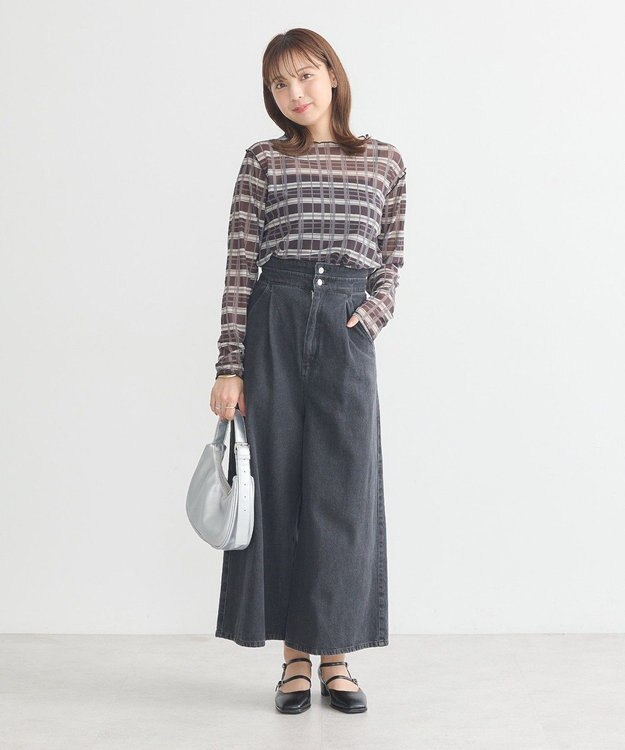 earth music&ecology シアーチェックプルオーバー Black