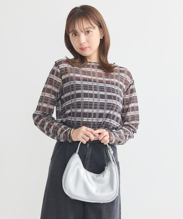 earth music&ecology シアーチェックプルオーバー Black