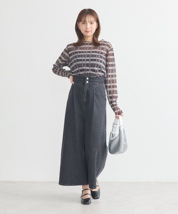 earth music&ecology シアーチェックプルオーバー Black