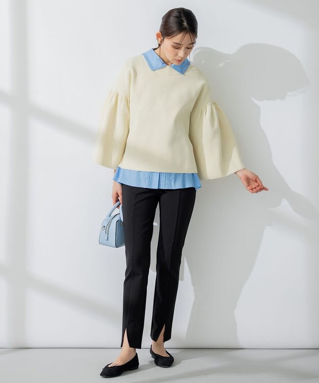 組曲 L レースコンビセーラーカラー ブラウス サックスブルー系