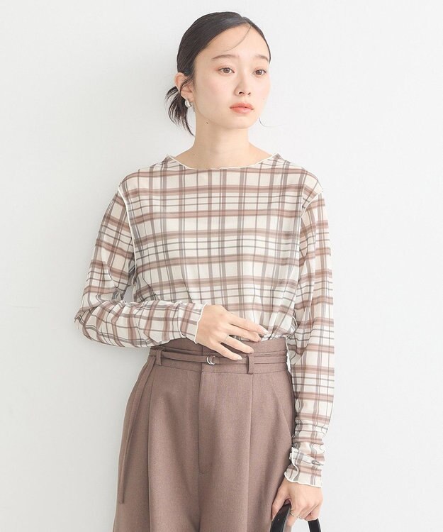 earth music&ecology シアーチェックプルオーバー Beige