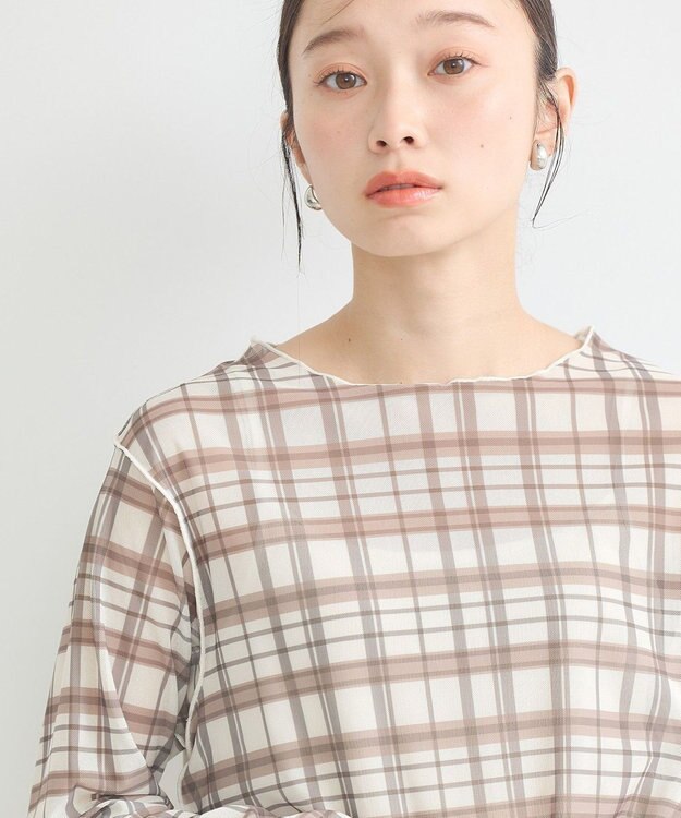 earth music&ecology シアーチェックプルオーバー Beige