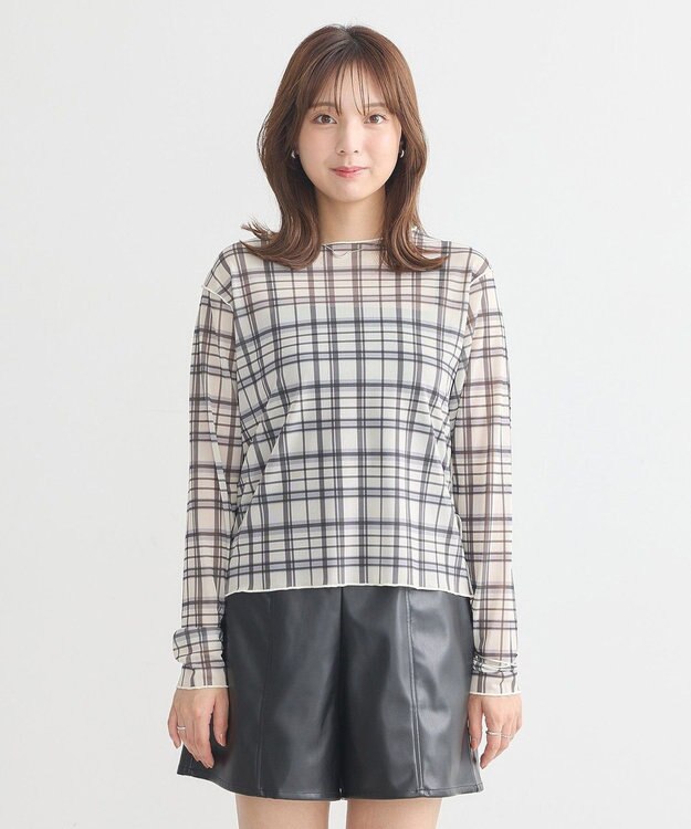 earth music&ecology シアーチェックプルオーバー Ivory