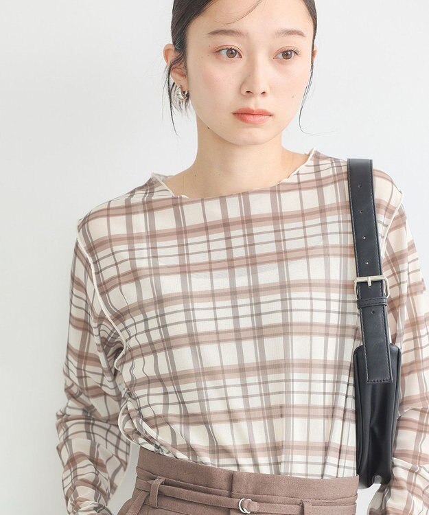 earth music&ecology シアーチェックプルオーバー Beige