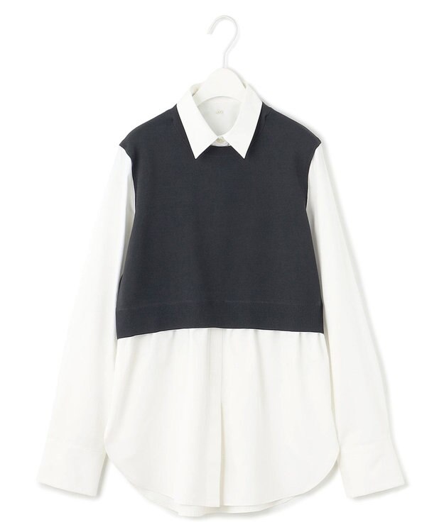 ICB L 【2WAY・洗える】シャツクロスコンビニットプルオーバー チャコール系