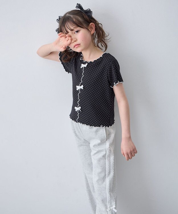 ANY KIDS 【一部店舗/WEB先行販売アイテム】ドット×リボン 半袖Tシャツ ブラック