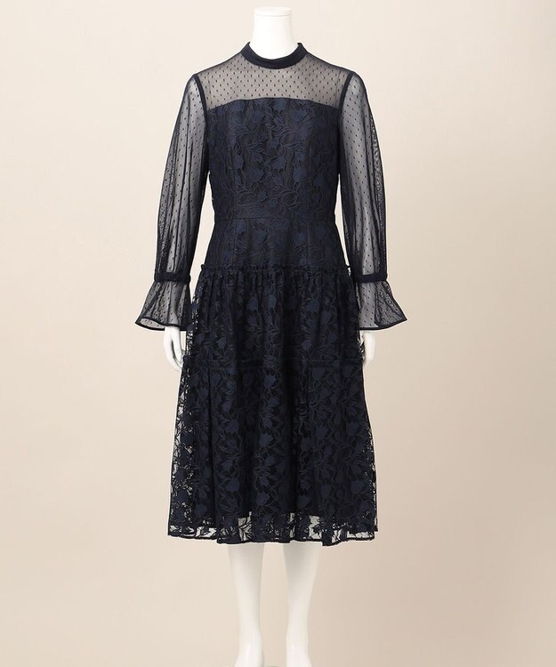 23区 【APPLAUDIR】レース 切替 ドレス ネイビー系