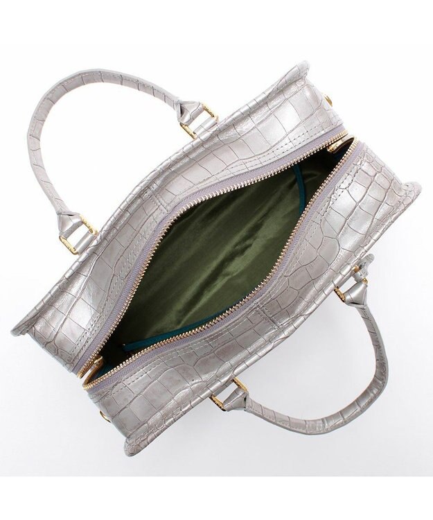 A.D.M.J. 【牛革】クロコ型押しヘリ巻きボストン28cm アルジェント