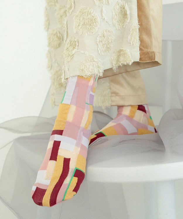 COQ MOSS MEMORY シアーパッチワークソックス ピンク