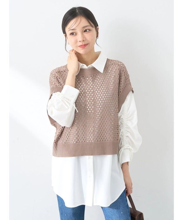earth music&ecology ＳＥＴ２点メッシュベスト＋シャツ Mocha