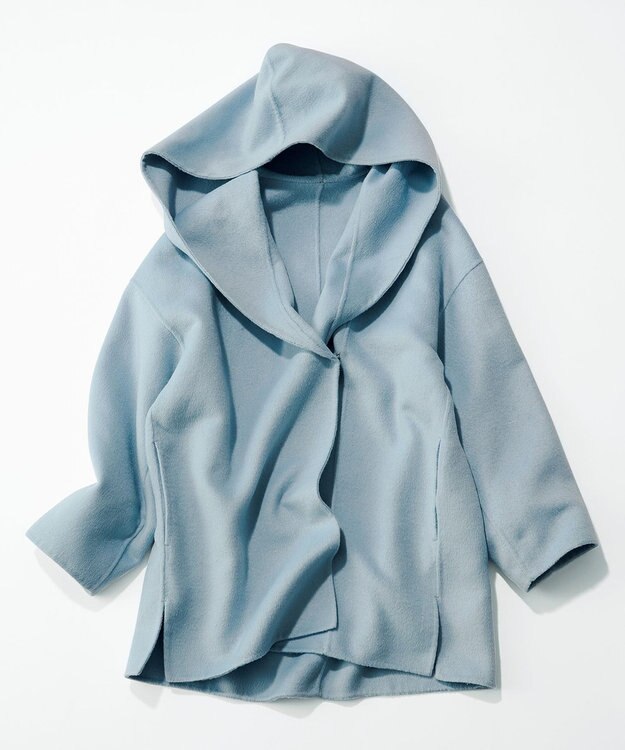 UNFILO 【撥水】ウール混リバー フーデットコート スカイブルー系