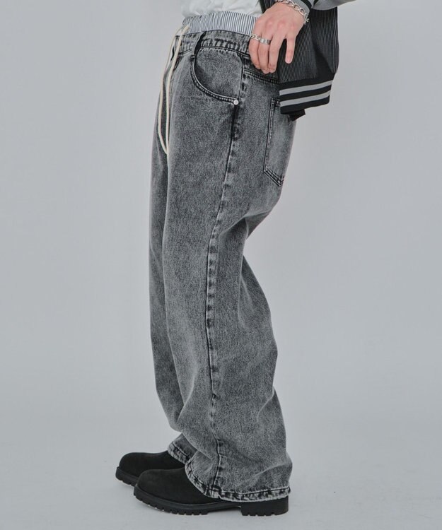 WEGO 【ユニセックス着用ITEM/MLサイズ展開/ウエストゴム】ボクサードッキングデニムパンツ デニムブラックソノタ