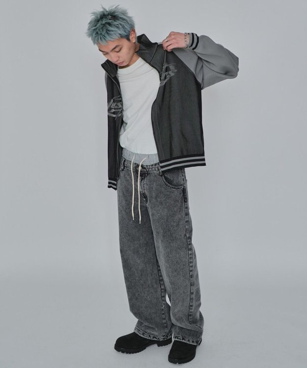 WEGO 【ユニセックス着用ITEM/MLサイズ展開/ウエストゴム】ボクサードッキングデニムパンツ デニムブラックソノタ