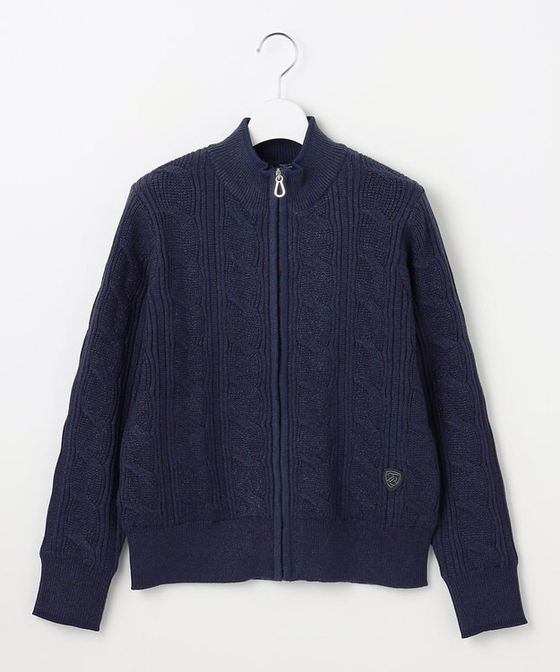 23区GOLF 【WOMEN】ラメケーブルジップアップカーディガン　防風裏地付き ネイビー系