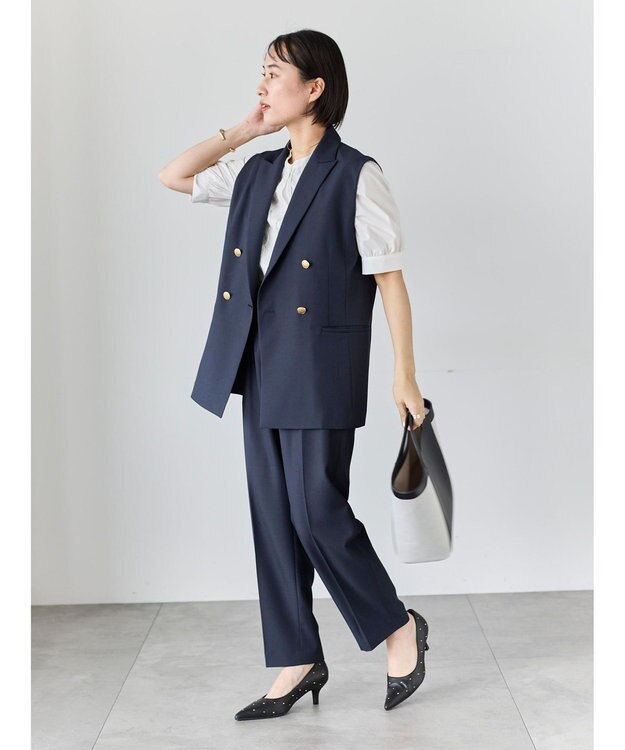 Te chichi フロントZIPリネンライクテーパードパンツ(セットアップ可) ネイビー