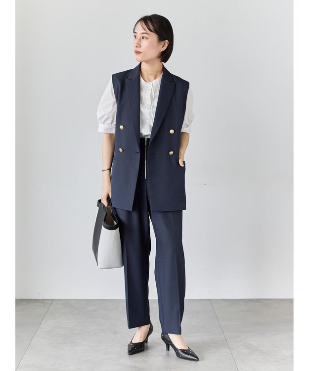 Te chichi フロントZIPリネンライクテーパードパンツ(セットアップ可) ネイビー