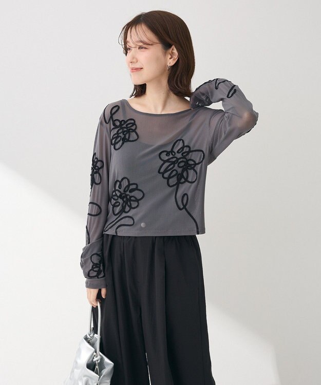 Green Parks ・ＥＬＥＮＣＡＲＥ　ＤＵＥ　コード刺繍シアーロンＴ Charcoal Gray