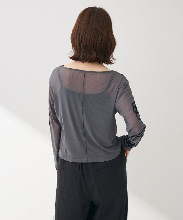 Green Parks ・ＥＬＥＮＣＡＲＥ　ＤＵＥ　コード刺繍シアーロンＴ Charcoal Gray