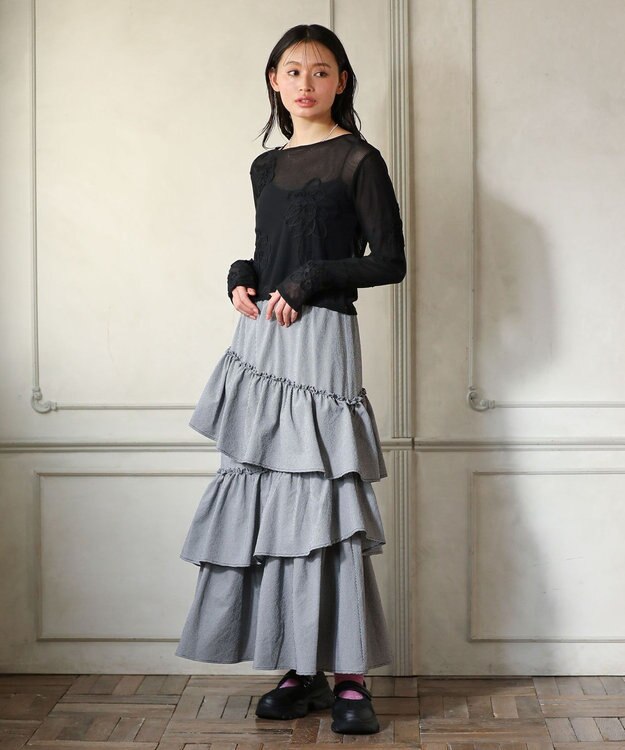 Green Parks ・ＥＬＥＮＣＡＲＥ　ＤＵＥ　コード刺繍シアーロンＴ Black