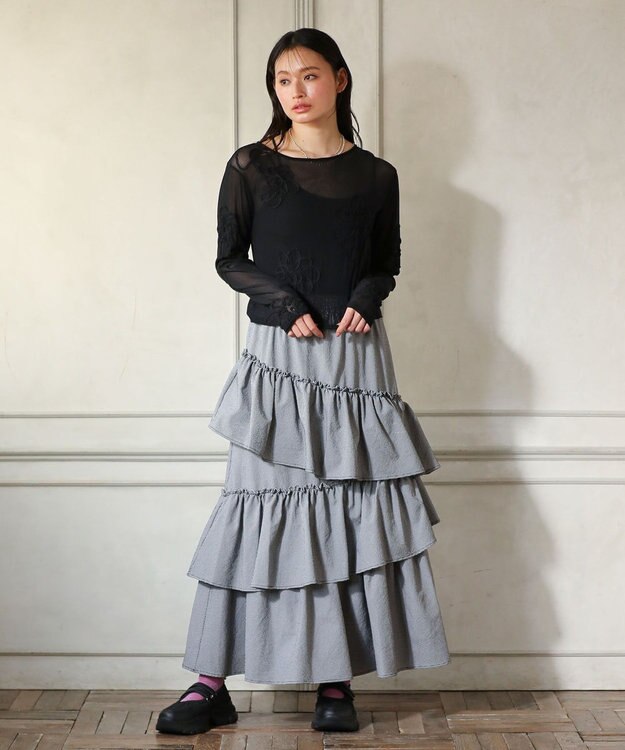 Green Parks ・ＥＬＥＮＣＡＲＥ　ＤＵＥ　コード刺繍シアーロンＴ Black