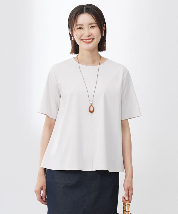 J.PRESS LADIES 【洗える】コットンスムース バック プリーツ カットソー グレージュ系