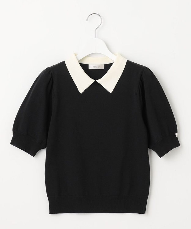 Feroux 【洗える】バイカラー襟 ニット ブラック系