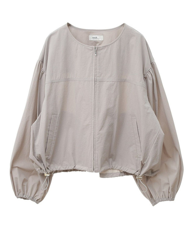 earth music&ecology ノーカラーボリュームブルゾン Gray Beige