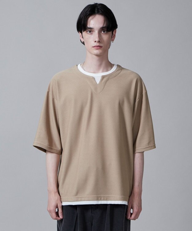 WEGO フェイクレイヤードキーネックT（S） ベージュ