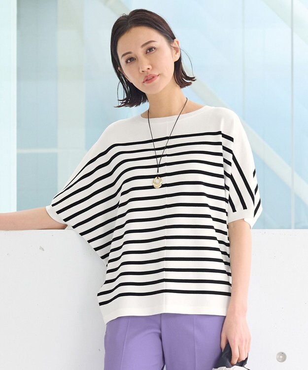 自由区 【好評につき新色追加・9色展開・洗える・XSサイズあり】クレープストレッチドルマン ニット ホワイト系1