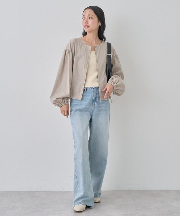 earth music&ecology ノーカラーボリュームブルゾン Gray Beige