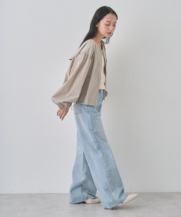 earth music&ecology ノーカラーボリュームブルゾン Gray Beige