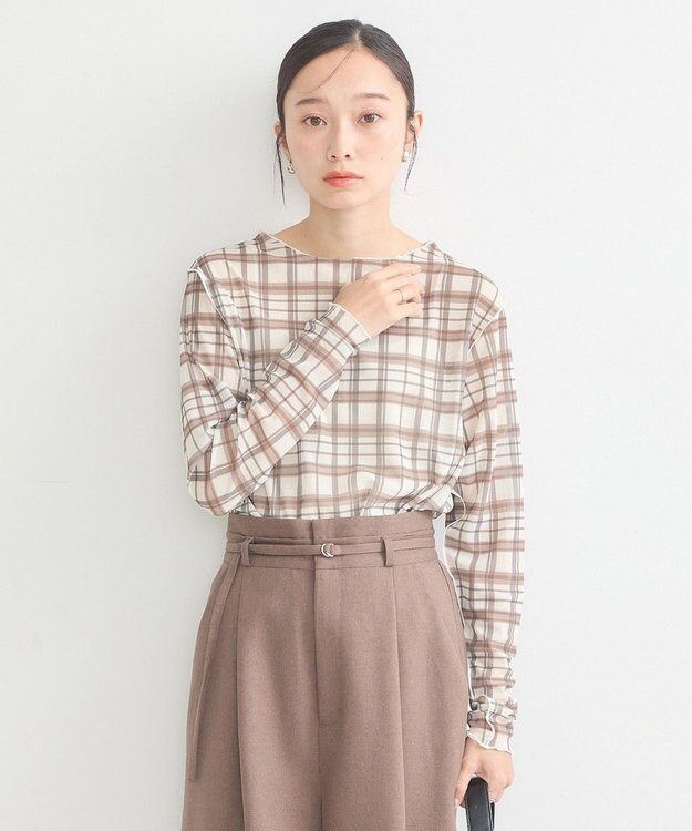 earth music&ecology シアーチェックプルオーバー Beige