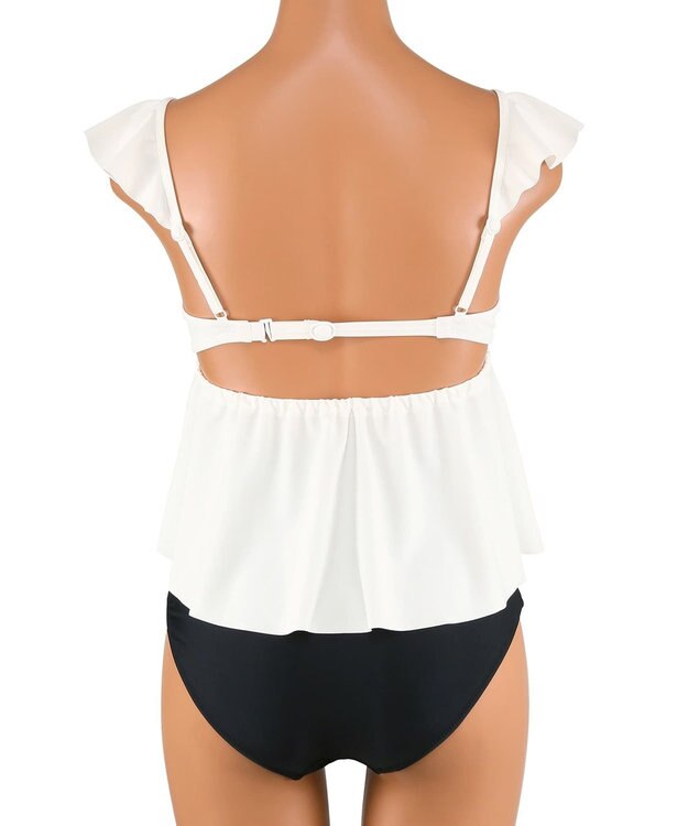 San-ai Resort（三愛水着楽園） WEB限定商品　ワコール共同開発、ノンワイヤーなのにぷっくり美胸を作る【ダブルアップ】　フレアビスチェビキニ M1/M2/L1 ホワイト×ブラック