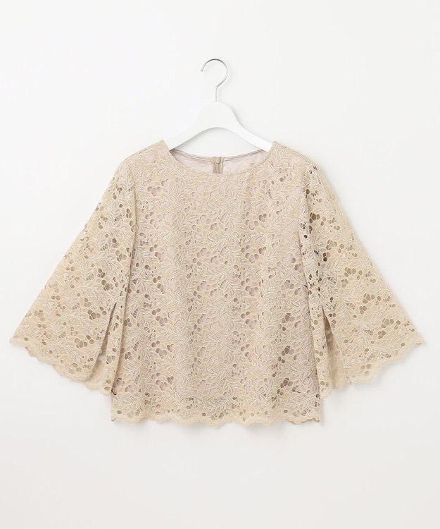 自由区 【セットアップ対応・洗える・XSサイズあり】レースコンビ ブラウス ベージュ系