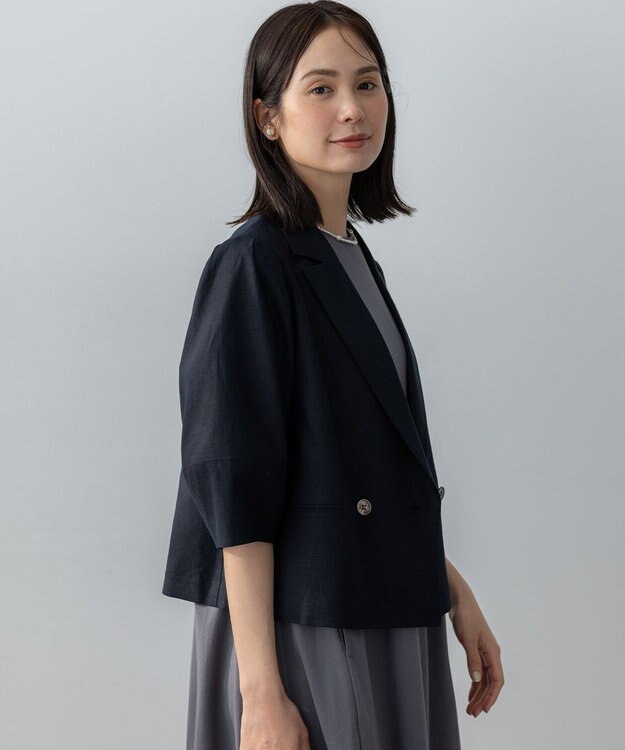 組曲 L リネンレーヨン ジャケット ネイビー系