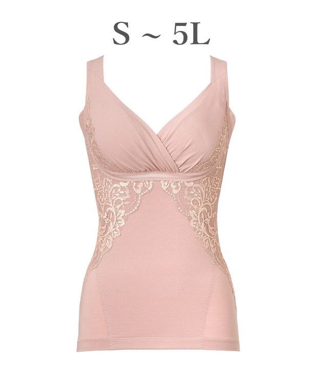 BRADELIS New York 【BRADELIS NewYork peace】綿混キャッチャーカップレースブラキャミ25 ノンワイヤー 補正下着 補整 カップ付き ブラトップ ボディシェイパー ローズベージュ