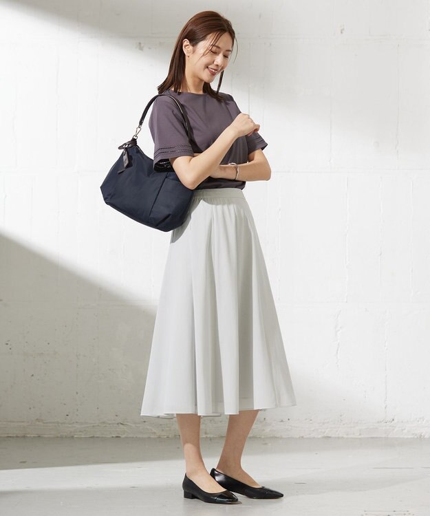 J.PRESS LADIES L 【接触冷感】コットンスムース 刺繍スリーブ カットソー スレート系