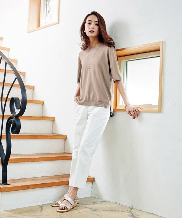 J.PRESS LADIES 【洗える】サテンストレッチ パンツ ホワイト系