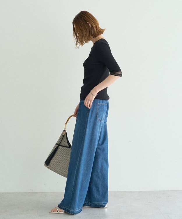 YECCA VECCA シアーMIX5分袖ニット Off White