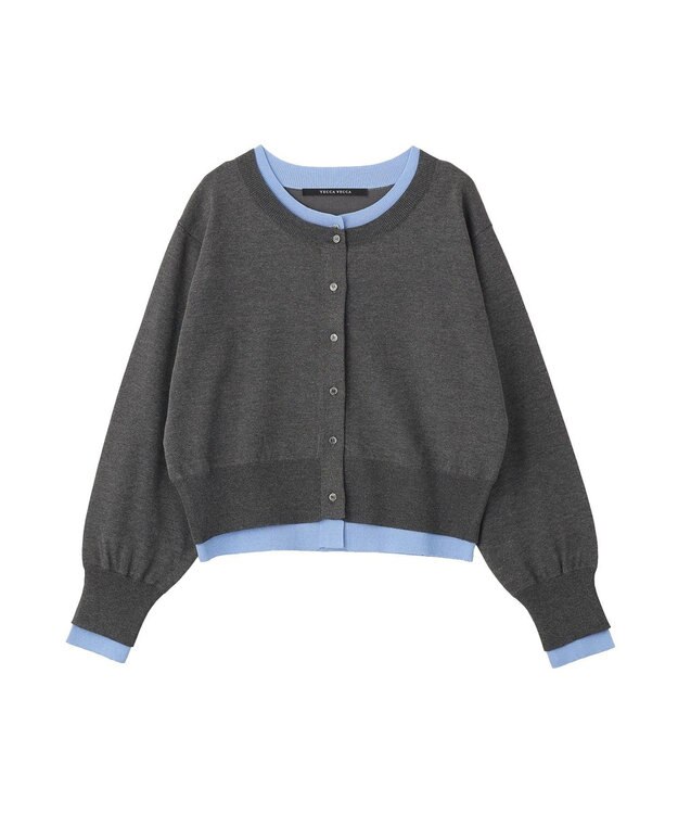 YECCA VECCA 2wayレイヤードクルーネックカーディガン Charcoal Gray