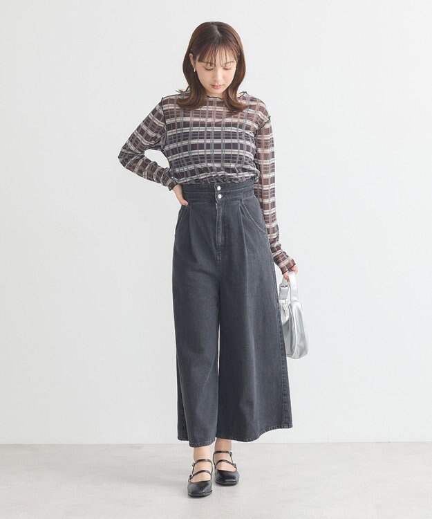 earth music&ecology シアーチェックプルオーバー Black