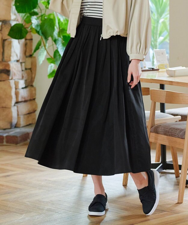 Tiaclasse 【軽撥水・汚れ防止】ランダムタックロングスカート ブラック