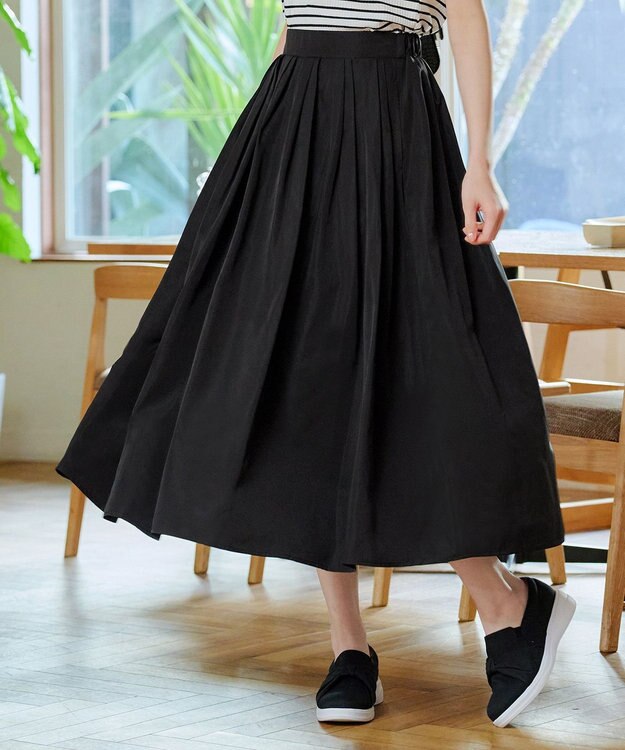 Tiaclasse 【軽撥水・汚れ防止】ランダムタックロングスカート ブラック