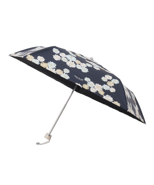 MOONBAT 【軽量】PAUL & JOE 晴雨兼用日傘 折りたたみ傘 総柄クリザンテーム 一級遮光 遮熱 UV ネイビーブルー