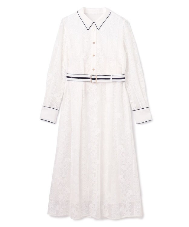 GRACE CONTINENTAL ストライプフラワー刺繍ワンピース ホワイト