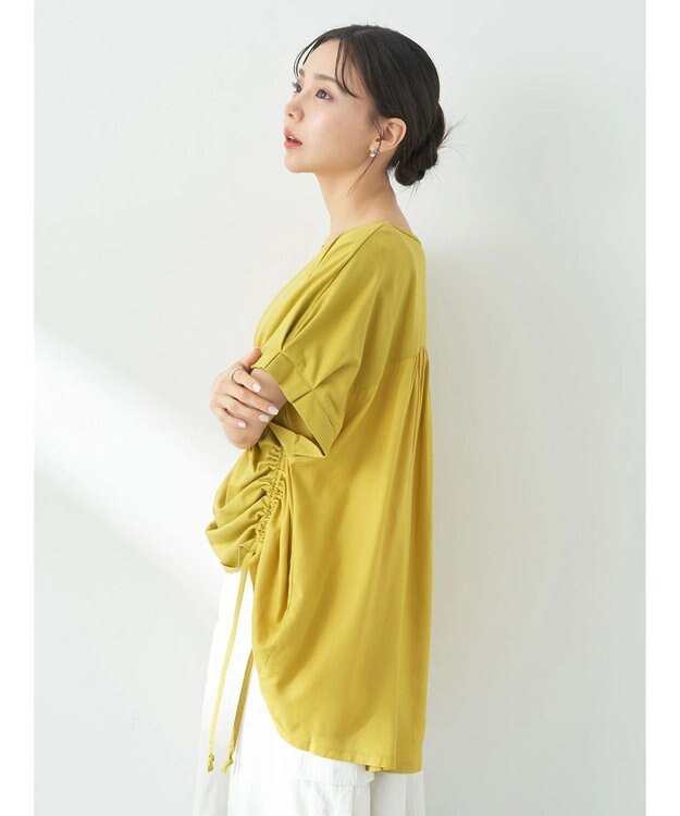 earth music&ecology ドロストギャザードッキングＴシャツ Yellow