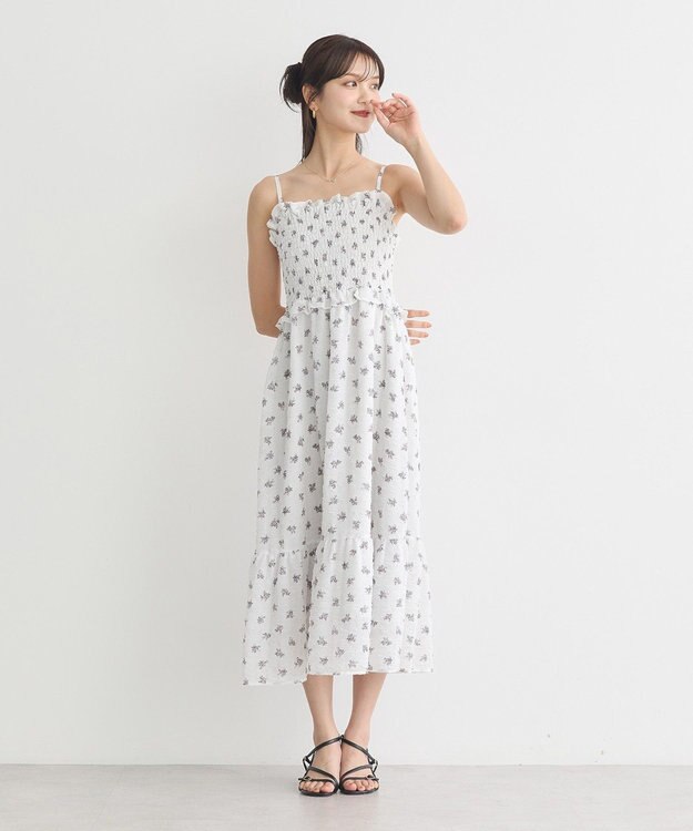 earth music&ecology 花柄シアーポップコーンキャミワンピース Off White