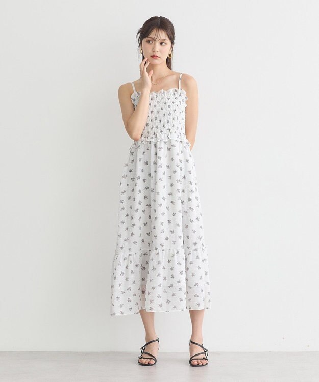 earth music&ecology 花柄シアーポップコーンキャミワンピース Off White