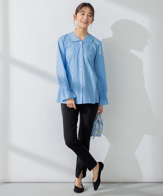 組曲 レースコンビセーラーカラー ブラウス サックスブルー系